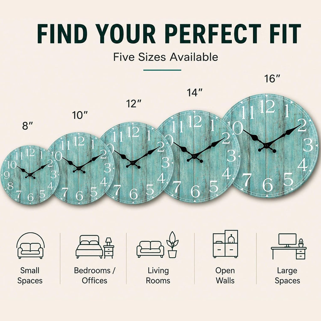 12 Inch Wall Clock, Silent Battery Operated Analog Clock, Teal