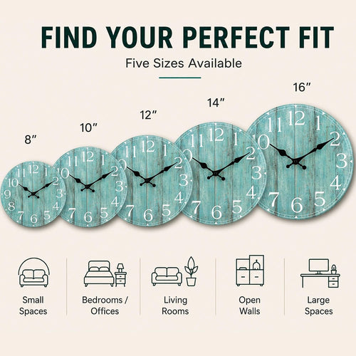 12 Inch Wall Clock, Silent Battery Operated Analog Clock, Teal