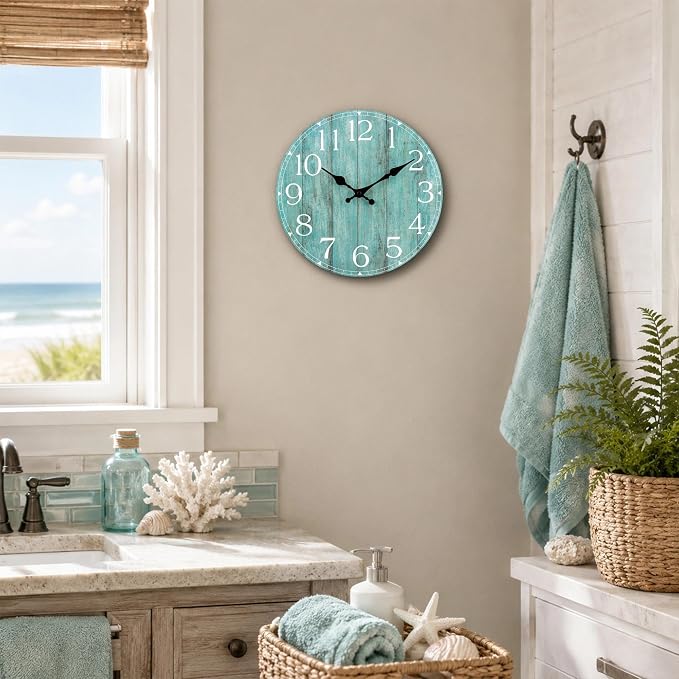 12 Inch Wall Clock, Silent Battery Operated Analog Clock, Teal