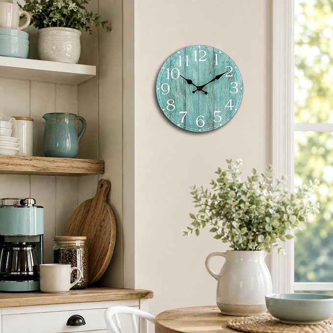 12 Inch Wall Clock, Silent Battery Operated Analog Clock, Teal