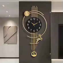 Tick & Decor Modern Luxury Metal Wall Clock with Deer Motif & Pendulum – Premium Wall Art