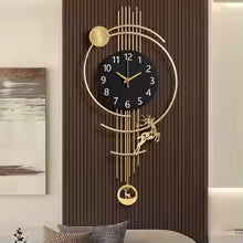 Tick & Decor Modern Luxury Metal Wall Clock with Deer Motif & Pendulum – Premium Wall Art
