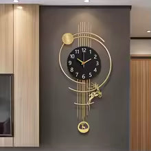 Tick & Decor Modern Luxury Metal Wall Clock with Deer Motif & Pendulum – Premium Wall Art