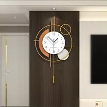 Luxury Modern Metal Wall Clock with Pendulum – Abstract Geometric Wall Decor for Living Room