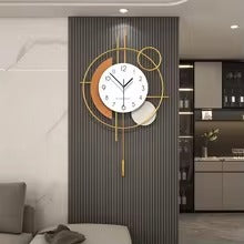 Luxury Modern Metal Wall Clock with Pendulum – Abstract Geometric Wall Decor for Living Room
