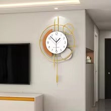 Luxury Modern Metal Wall Clock with Pendulum – Abstract Geometric Wall Decor for Living Room
