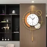 Luxury Modern Metal Wall Clock with Pendulum – Abstract Geometric Wall Decor for Living Room