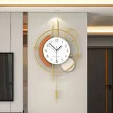 Luxury Modern Metal Wall Clock with Pendulum – Abstract Geometric Wall Decor for Living Room